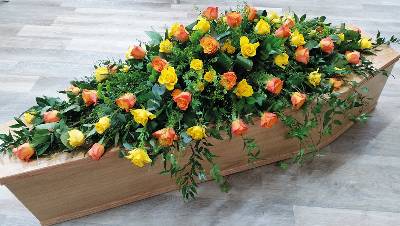 Yellow & Orange Rose Coffin Spray